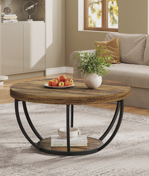 Industriële Ronde Salontafel met 2 Lagen Opslag - 31.7 inch