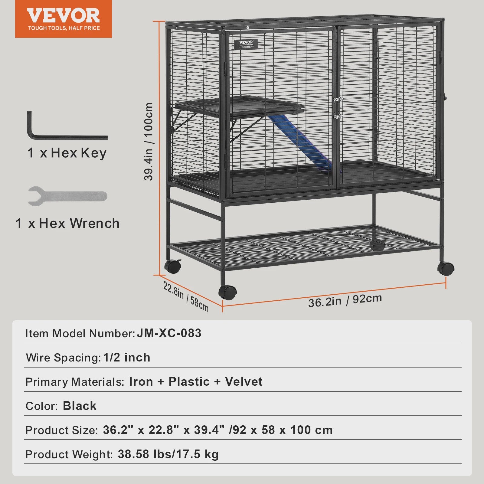 Grote 4-Laags Metalen Dierenkooi met Wielen - Ideaal voor Fretten, Ratten & Knaagdieren