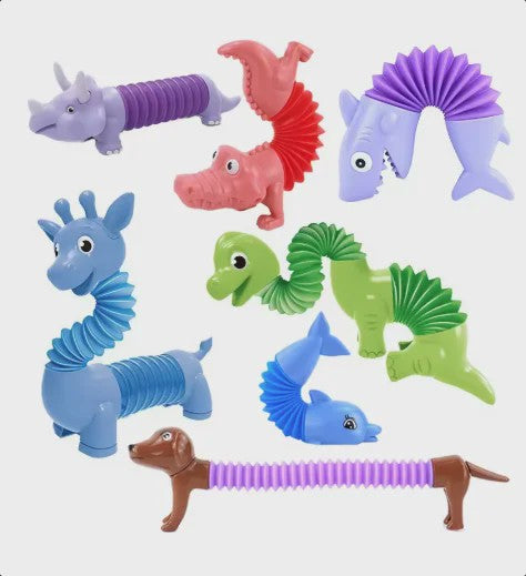 Fidget Pop Tubes Dieren: Dinosaurussen, Dolfijnen, Honden & Haaien - Stressverlichters voor Kinderen