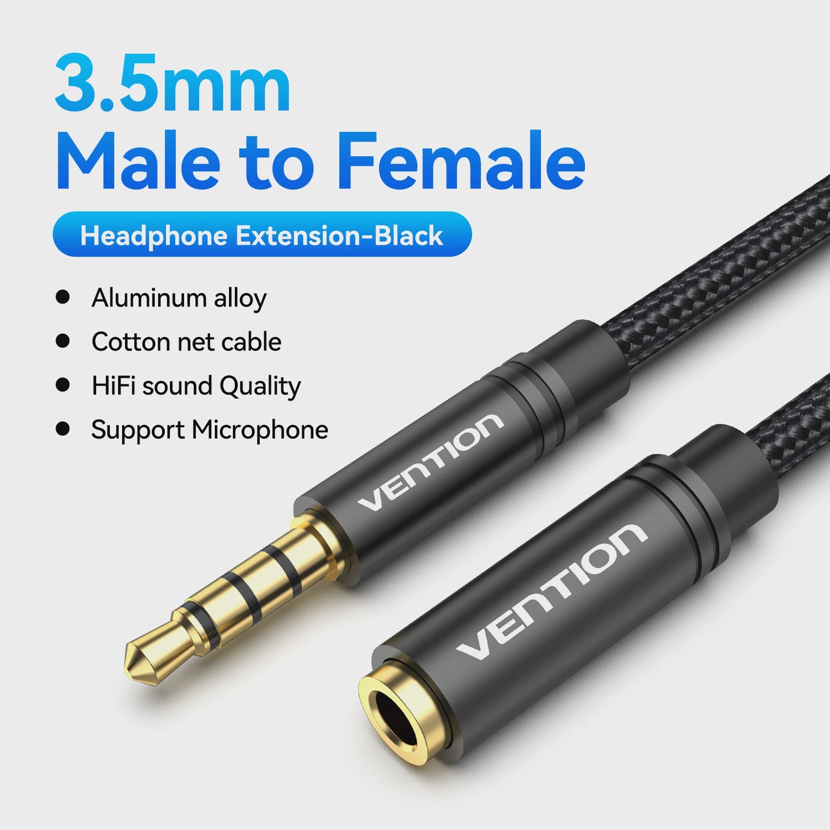 Vention 3.5mm Audio Verlengsnoer - Stereo AUX Kabel voor Koptelefoon, Speaker & Microfoon