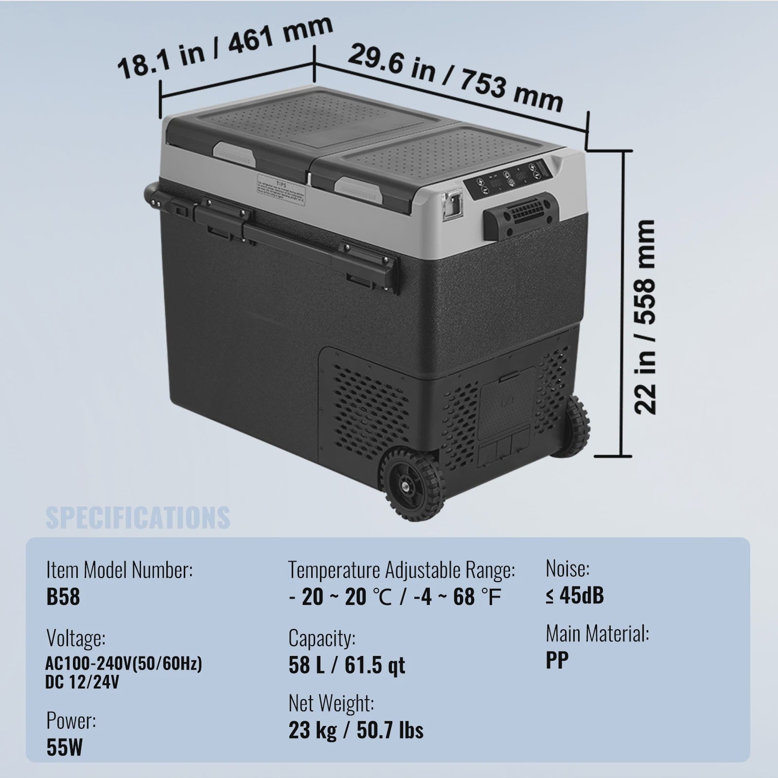 Draagbare Compressor Koelkast 40L/50L/58L - Ideaal voor Auto, Camping & Outdoor