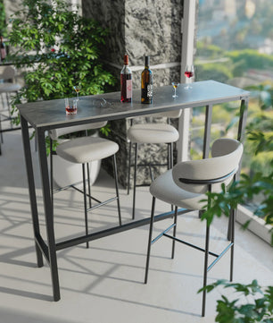 Sintered Stone Bartafel Wit Rechthoekig 120cm - Counter Height Pub Tafel met Zwart Metaal Frame