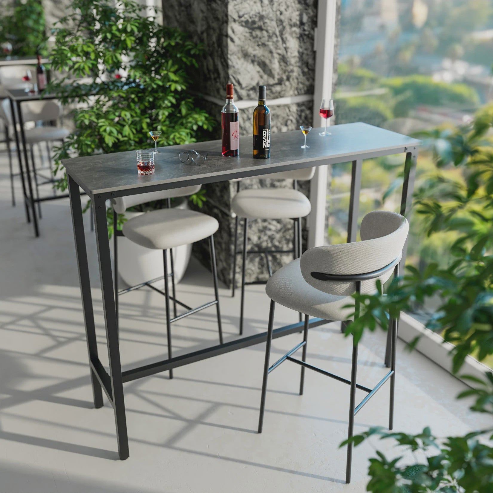 Sintered Stone Bartafel Wit Rechthoekig 120cm - Counter Height Pub Tafel met Zwart Metaal Frame