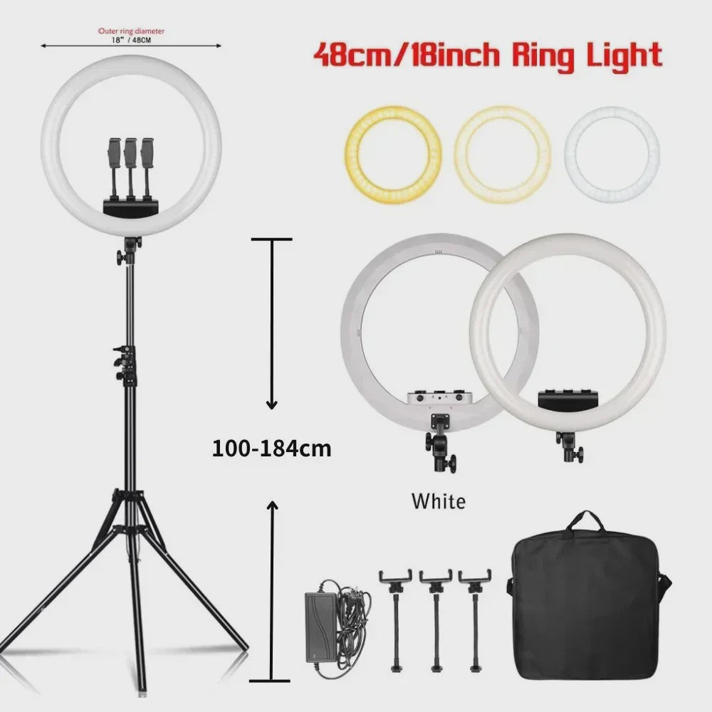 18 Inch Ring Light LED Lamp met Verstelbaar Statief & Telefoonhouder voor YouTube, Foto & Studio