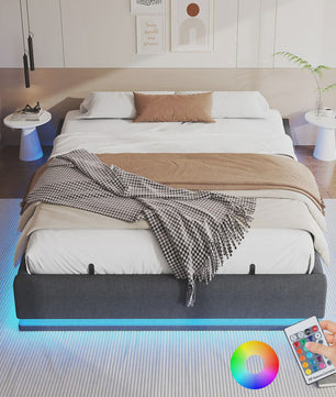 160x200cm Boxspring Bed met Hydraulische Opbergruimte en RGB LED Verlichting