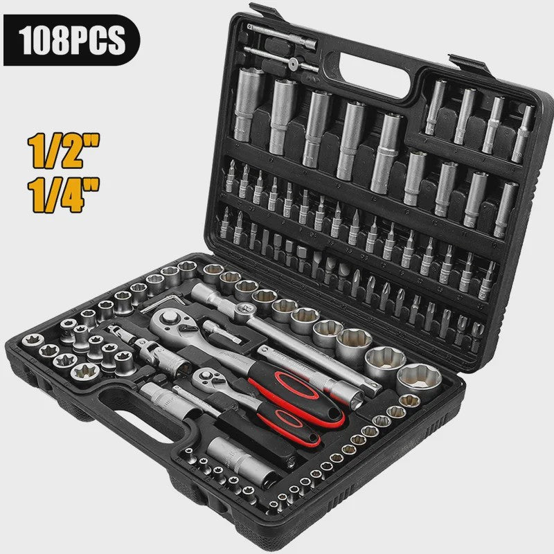 Professionele Ratel Sleutel Set - 1/4", 3/8", 1/2" - Compleet Gereedschap voor Auto Reparatie