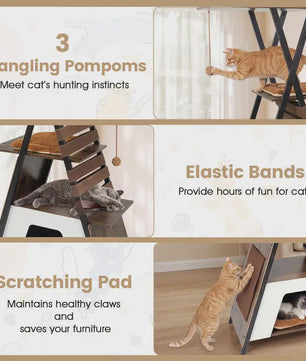Moderne Kattenkrabpaal met Verhoogd Ligoppervlak en Grote Kattenhol - Bruin