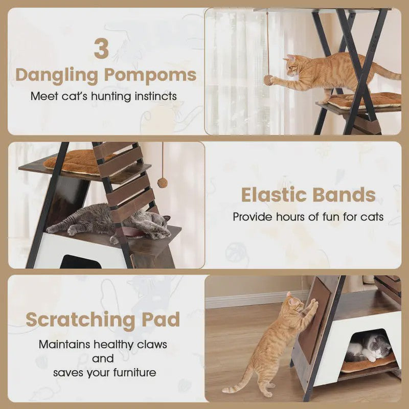 Moderne Kattenkrabpaal met Verhoogd Ligoppervlak en Grote Kattenhol - Bruin
