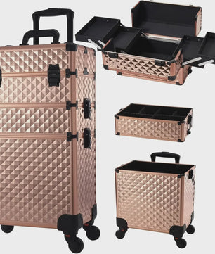 3-in-1 Make-up Trolley Koffer op Wielen - Verwijderbaar & Afsluitbaar - Professionele Make-up Case