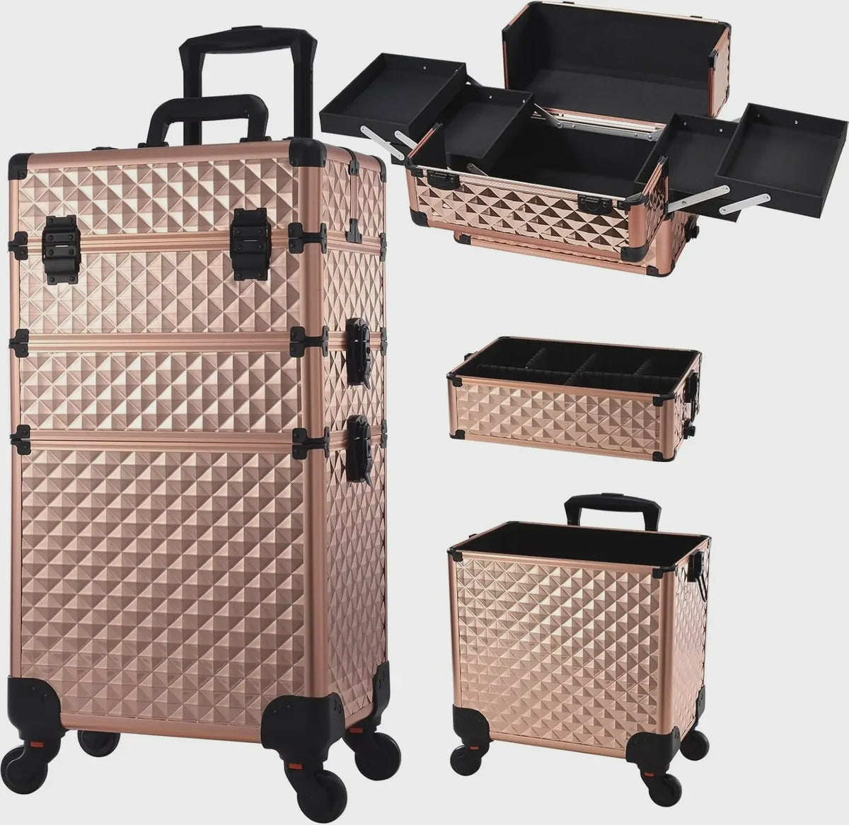 3-in-1 Make-up Trolley Koffer op Wielen - Verwijderbaar & Afsluitbaar - Professionele Make-up Case