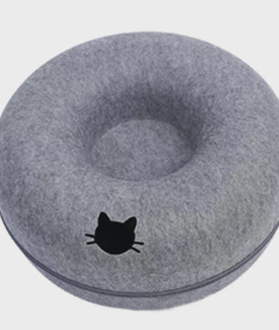 Felt Donut Kattenmand - 2-in-1 Huisje, Tunnel & Speelplek voor Katten en Kleine Honden
