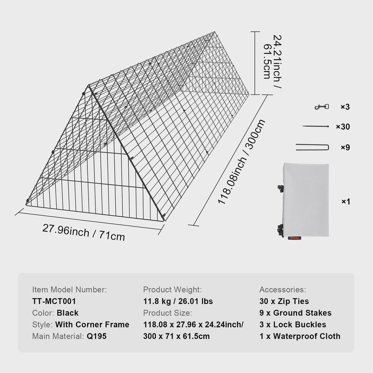 Grote Kipren Tunnel 400 cm - Draagbare en Uitbreidbare Ren voor Kippen en Kleinvee