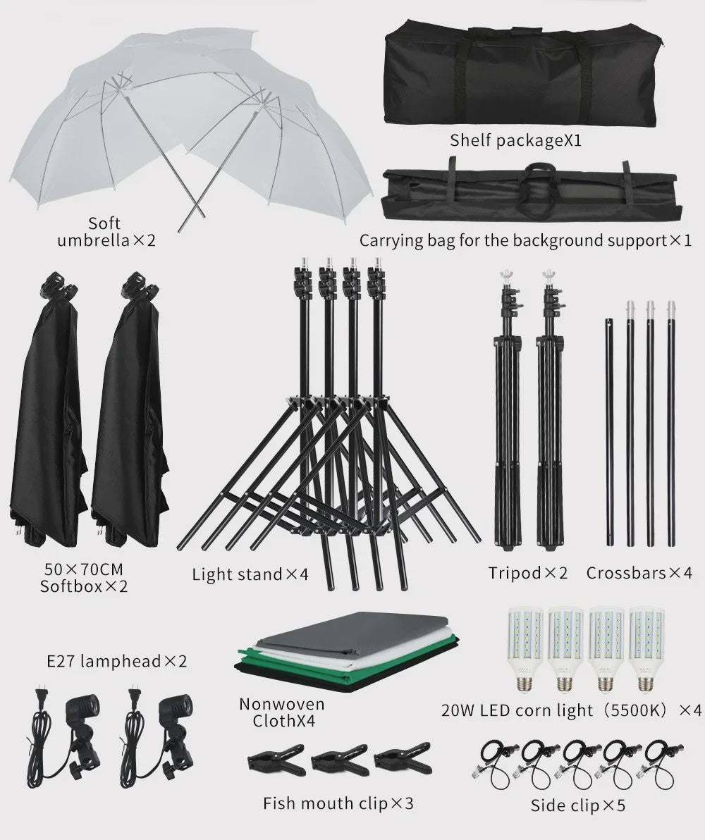 Professionele Fotostudio Softbox Verlichtingskit met Achtergrondframe en Backdrops