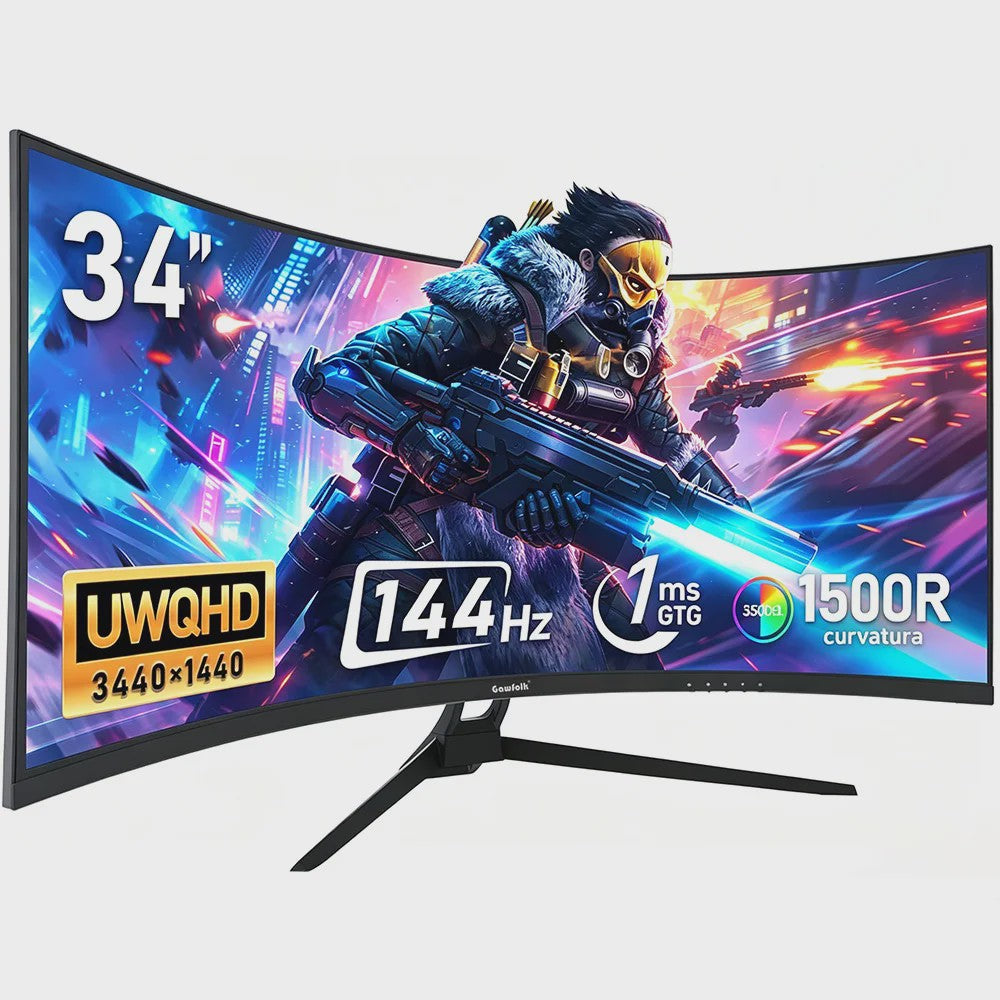 Gawfolk 34" Ultrawide Curved Gaming Monitor 165Hz UWQHD 1500R Curvature met FreeSync