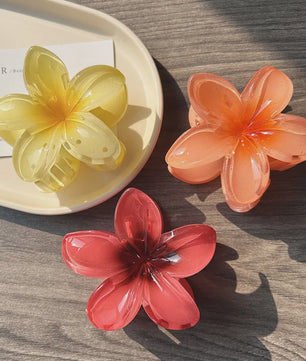 3x Grote Boho Bloemen Haarclips Acryl - Gradient Kleuren & Hawaii Stijl Haaraccessoires voor Dames