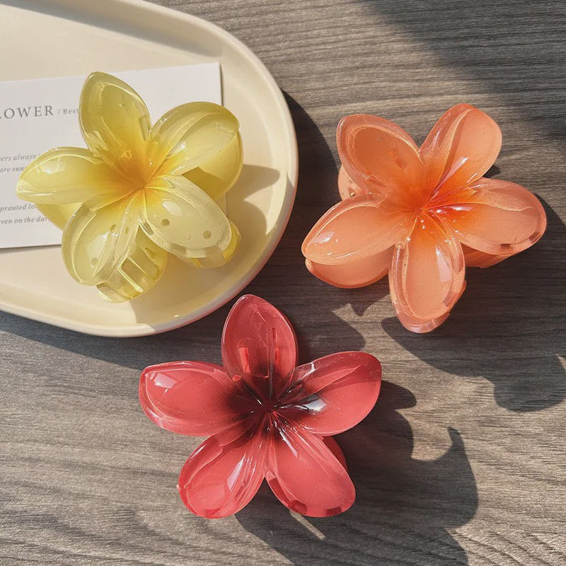 3x Grote Boho Bloemen Haarclips Acryl - Gradient Kleuren & Hawaii Stijl Haaraccessoires voor Dames