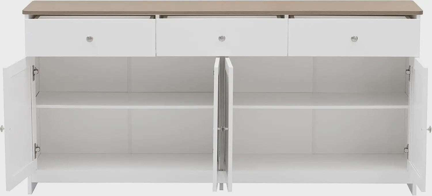 Ruime Buffetkast met 4 Deuren en 3 Lades - Cottage Stijl - 160cm Breed