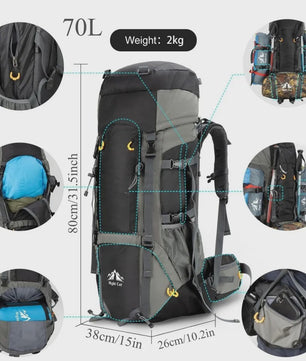 Night Cat Kampeerrugzak 70L/90L - Waterdicht, Lichtgewicht & Ademend - Outdoor Rugzak voor Wandelen & Reizen