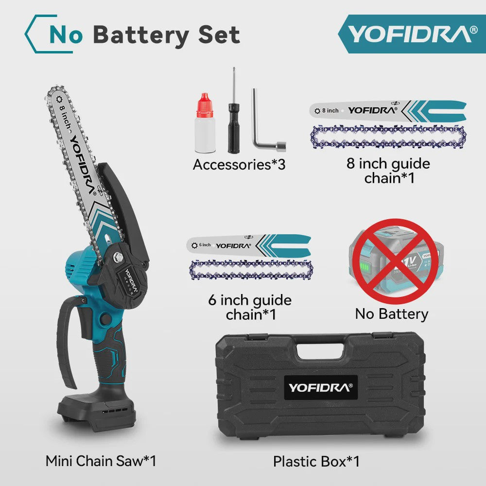 YOFIDRA Accu Snoeizaag 6 & 8 inch - Borstelloze Motor, Krachtig & Draadloos