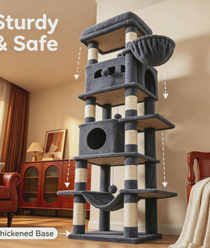 Grote Kattenboom 170 cm - Multi-Level Krabpaal met Ruim Zitplateau & Wasbare Mat - Geschikt voor Maine Coons