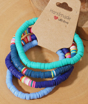 Set van 4 Kleurrijke Heishi Kralen Armbanden - Handgemaakt Boho Mixkleur Sieraden Dames 2024