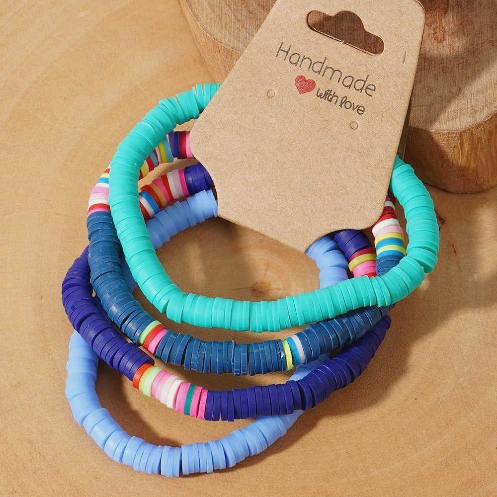 Set van 4 Kleurrijke Heishi Kralen Armbanden - Handgemaakt Boho Mixkleur Sieraden Dames 2024