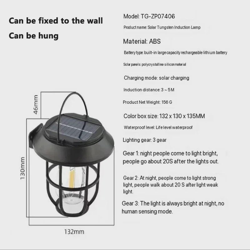 Solar Buitenlamp met Hangende Lantaarn - Decoratieve Tuinverlichting voor Pad, Oprit & Muur
