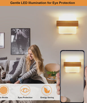 Houten Wandlamp Cilinder met Matglas en 3-kleuren LED E27 Lamp