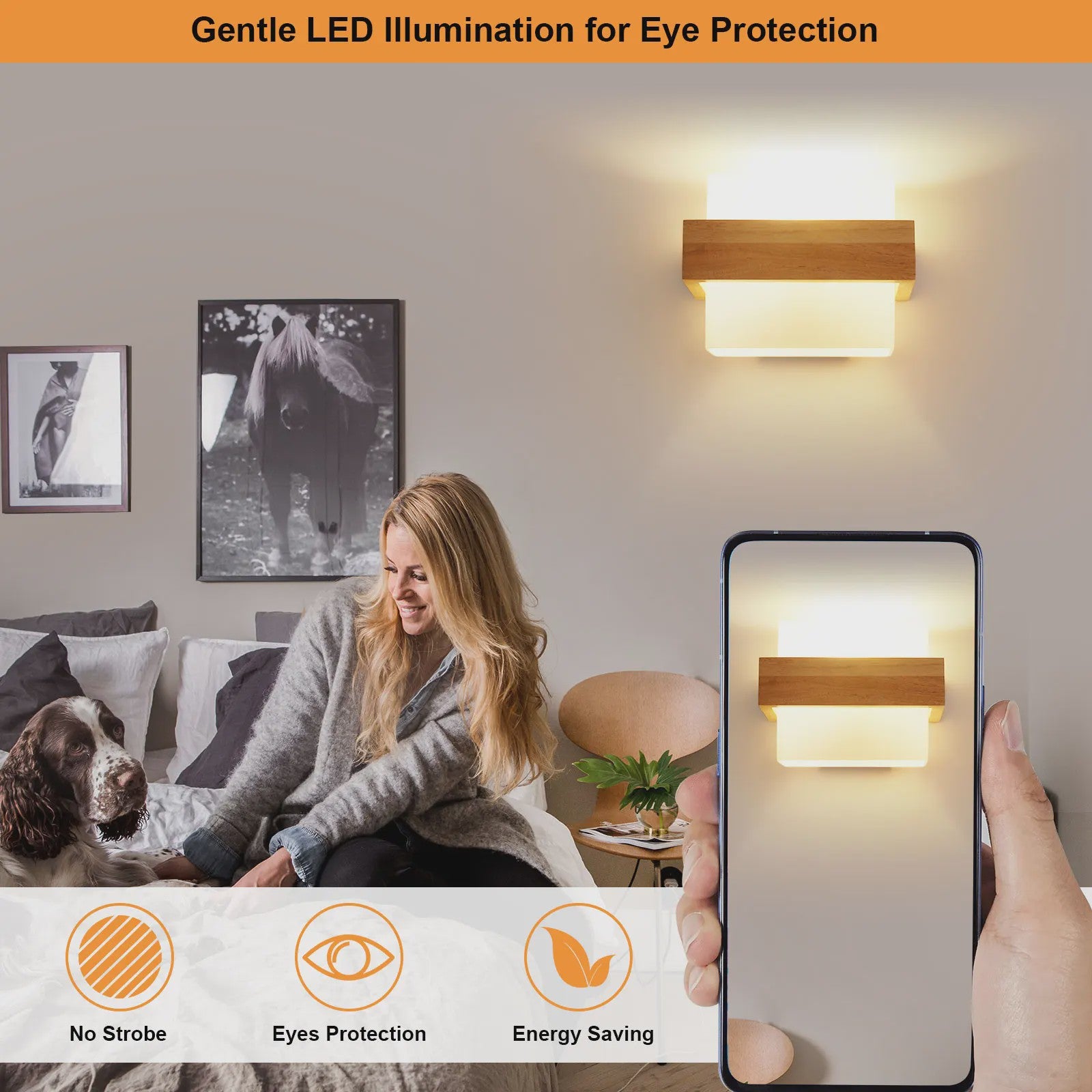 Houten Wandlamp Cilinder met Matglas en 3-kleuren LED E27 Lamp