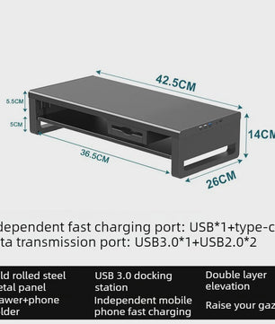 Monitor Riser Stand met USB Docking Station & Draadloze Oplader - Bureau Organizer