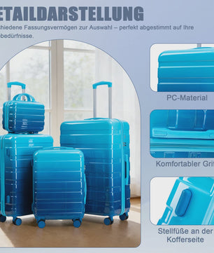 4-delige PC Hard Shell Koffer Set met Gradient Strepen en Cijferslot - Spinner Trolley Bagage