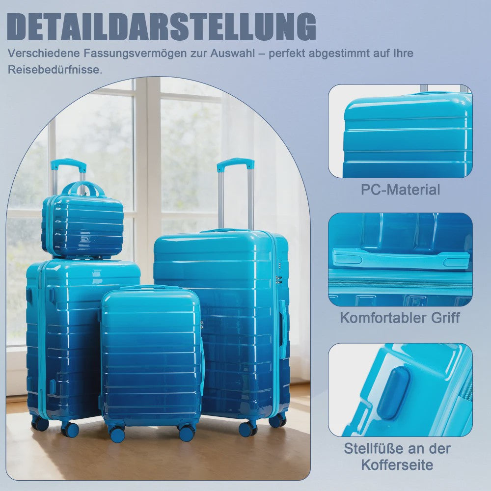 4-delige PC Hard Shell Koffer Set met Gradient Strepen en Cijferslot - Spinner Trolley Bagage