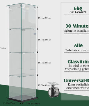 Glazen Vitrinekast met LED Verlichting - 4 Lagen, 1 Deur - Stijlvolle Opbergkast voor Verzamelingen