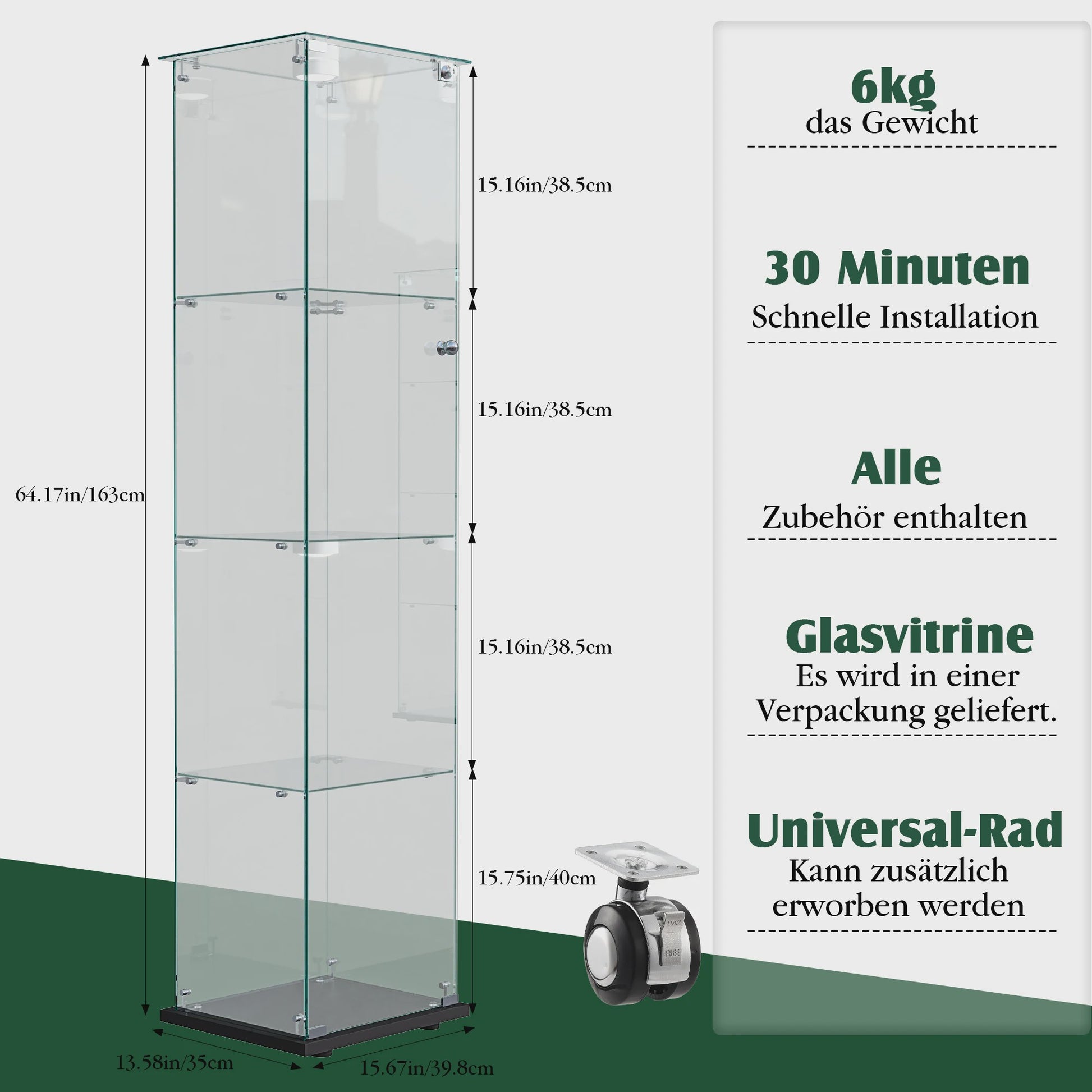 Glazen Vitrinekast met LED Verlichting - 4 Lagen, 1 Deur - Stijlvolle Opbergkast voor Verzamelingen