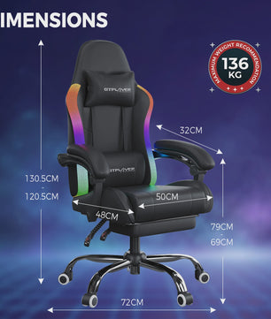GTPLAYER Ergonomische Gaming & Kantoorstoel met LED Verlichting, Massagefunctie en Opbergvak