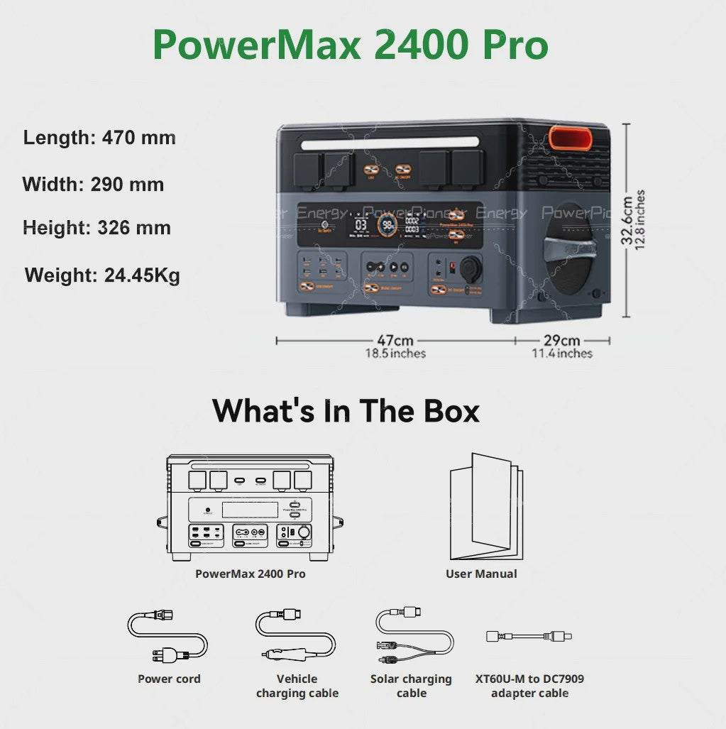 OSCAL PowerMax 2400 Pro Powerstation: 2400W, 2016Wh LiFePO4, Snelladen, Zonne-energie