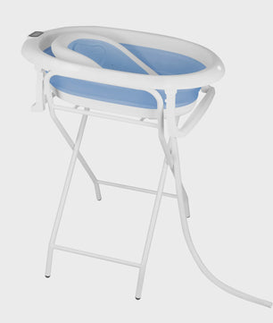 Opvouwbaar Babybadje met Ergonomisch Zitje, Thermometer & Ondersteuning (0-18 mnd) - Grijs/Blauw/Roze