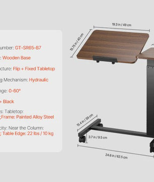 Verstelbare Bedtafel met Wieltjes - Laptop Bureau voor Thuiswerken en Studeren