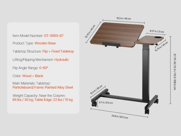 Verstelbare Bedtafel met Wieltjes - Laptop Bureau voor Thuiswerken en Studeren