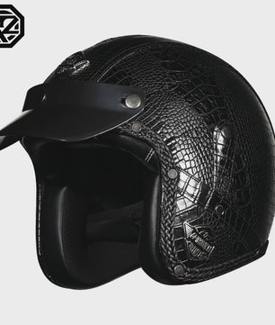 Retro Open 3/4 Motorhelm PU Leer - Stijlvol & Veilig met DOT Keurmerk