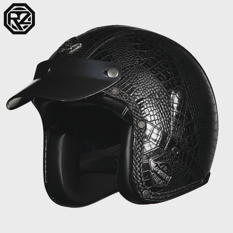 Retro Open 3/4 Motorhelm PU Leer - Stijlvol & Veilig met DOT Keurmerk