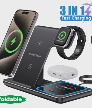 3-in-1 Opvouwbaar Draadloos Laadstation voor iPhone, Apple Watch & AirPods Pro - Snel Opladen