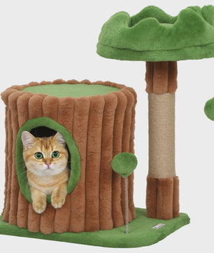 Pawhut Cat Scratching Tree 53 cm Trunk Design with House Bed Jute Post Balls Brown and Green