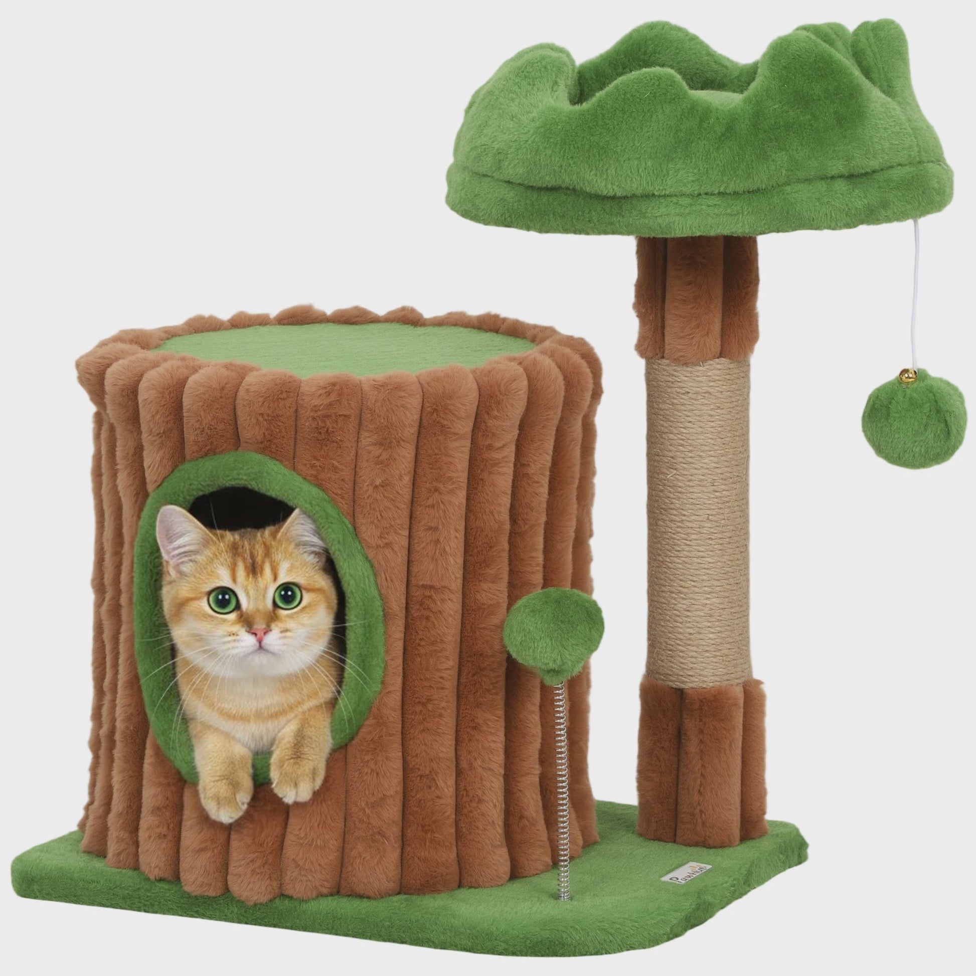 Pawhut Cat Scratching Tree 53 cm Trunk Design with House Bed Jute Post Balls Brown and Green