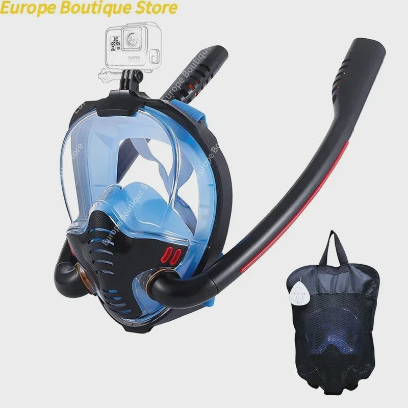 Volledig Gelaats snorkelmasker met Dubbele Buizen - 180° Panoramisch, Anti-condens & Dry Top Systeem