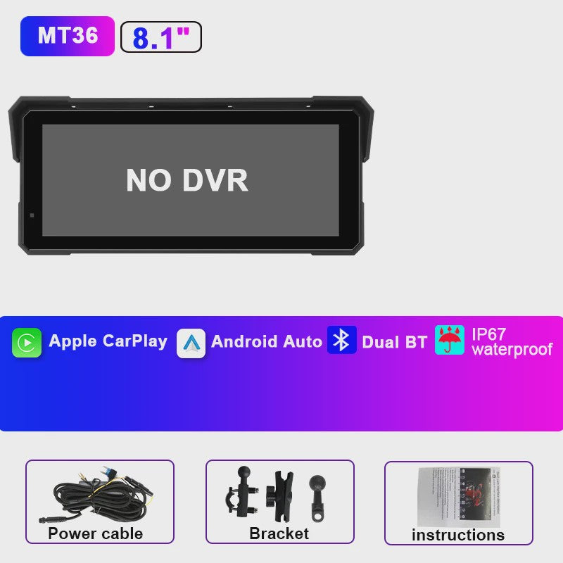Jansite 8.1" Motorfiets GPS Navigatie met 4K DVR, CarPlay & Android Auto