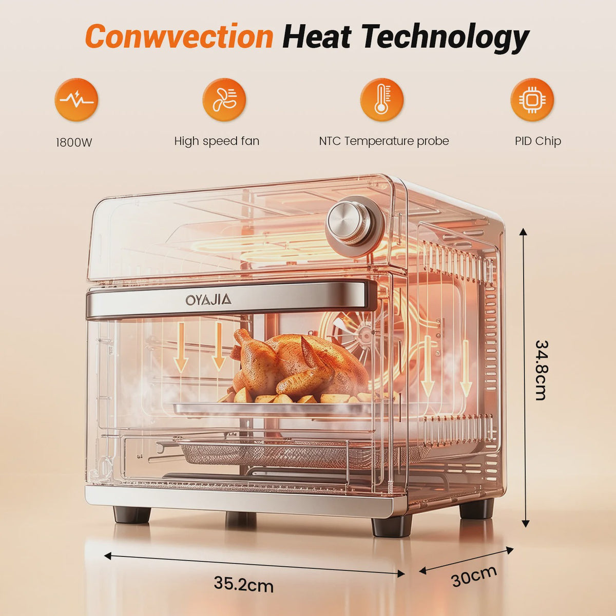 14L Mini Oven met Airfryer, Pizzafunctie & 11 Programma's - 1800W