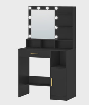 Stijlvolle Kaptafel met Spiegel en 10 LED Lampjes - Veel Opbergruimte & Lade