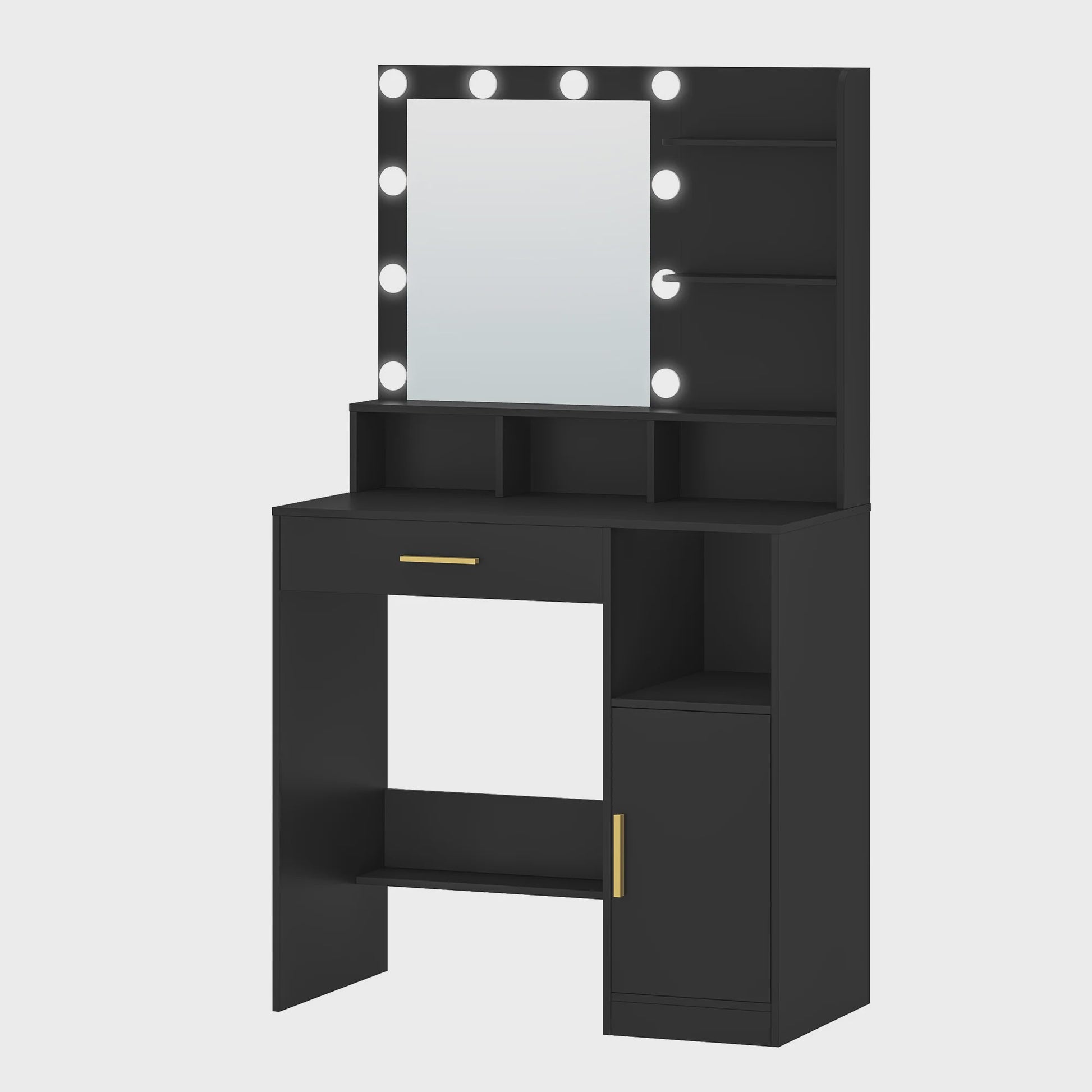 Stijlvolle Kaptafel met Spiegel en 10 LED Lampjes - Veel Opbergruimte & Lade