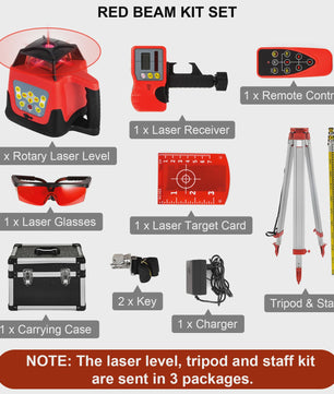 VEVOR Roterende Laserwaterpas Set met Statief en Meetlat - 500m Bereik, Zelfnivellerend